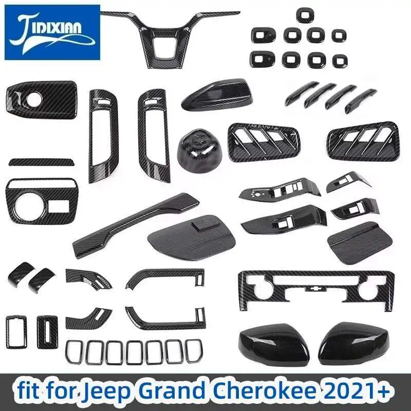 JIDIXIAN for Jeep Grand Cherokee 2021 2022 2023 2024 2025 Carbon Fiber Grain Car Interior Exterior Decoration Cover Accessories