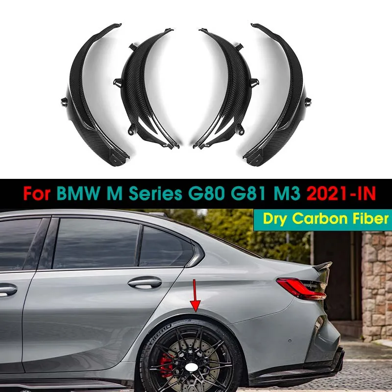 4pcs Dry Carbon Fiber Front/Rear Bumper Side Fender Trim Cover OEM Style Side Spats Wheel Arch Trim For BMW G80 G81 M3 2021-IN