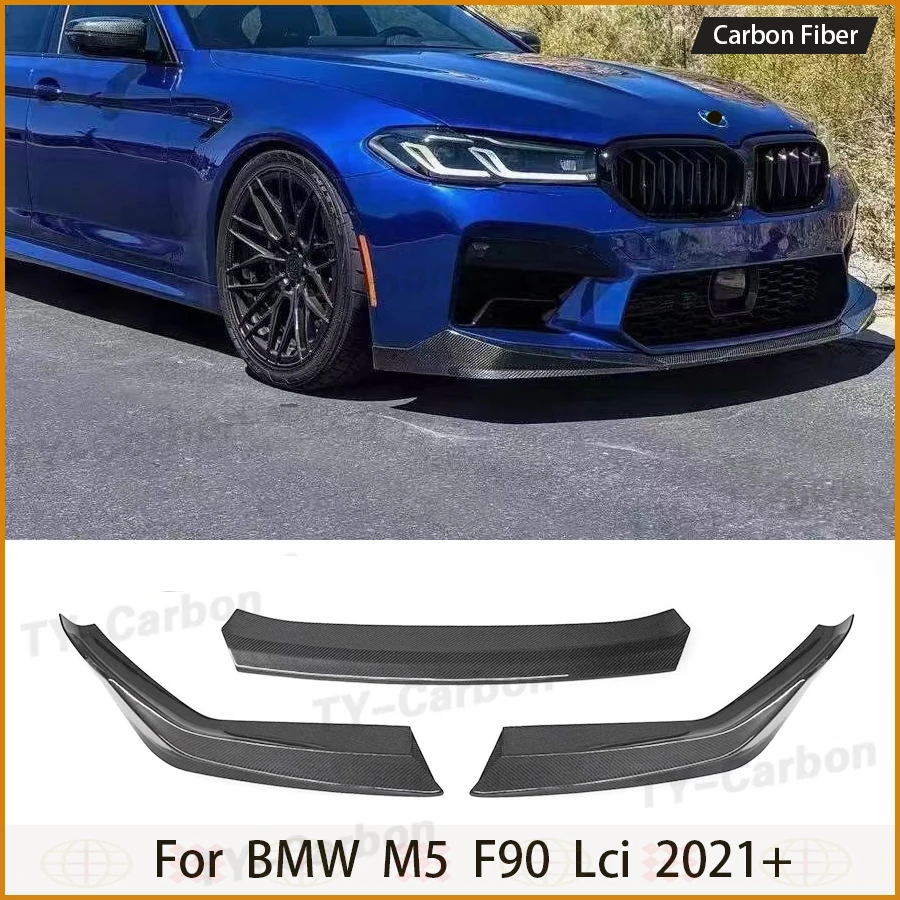 3Pcs set Real Carbon Fiber Auto Car Front Lip Splitter Bumper Spoiler For BMW F90 LCI M5 G30 G38 Bumper Bodykit FRP 2021+